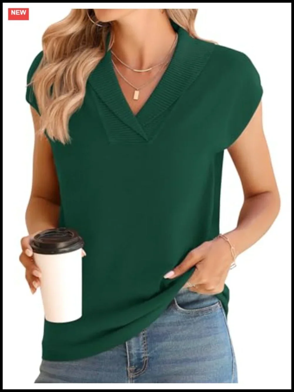 Womens Knit Sweater Vest V-Neck Short Cap Sleeve Summer Pullover Lightweight